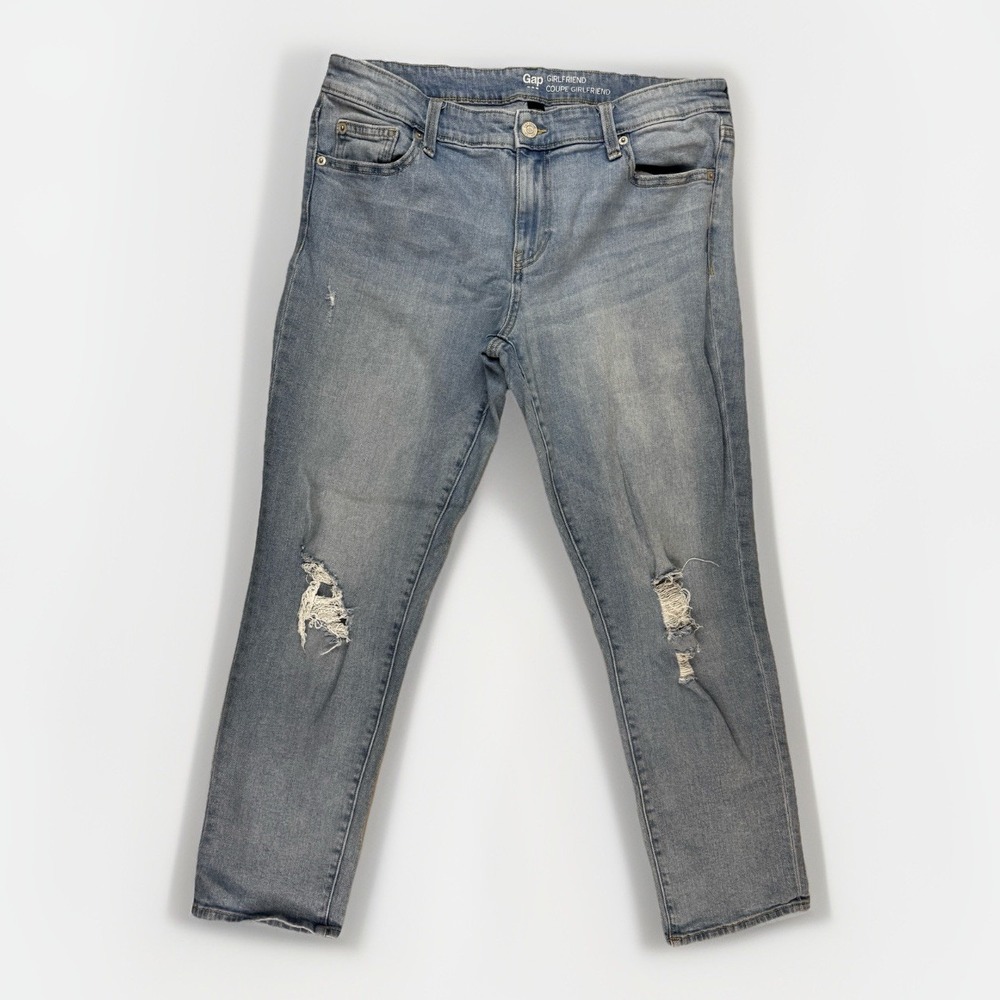 Gap Girlfriend Jeans 10 Distressed Medium Wash Stretch Denim Retro Crop‎